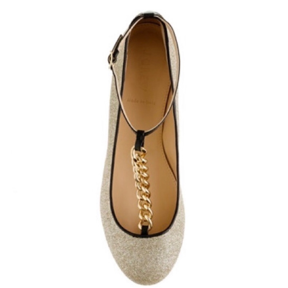 J Crew Champagne Glitter flats with chain  RARE✨